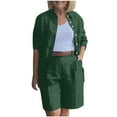 thumbnail image 1 of BLVB Lounge Matching Sets for Women Long Sleeve Button down Shirts Tops with Knee Length Shorts 2 Piece Outfits with Pockets, 1 of 6