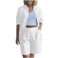 thumbnail image 1 of BLVB Lounge Matching Sets for Women Long Sleeve Button down Shirts Tops with Knee Length Shorts 2 Piece Outfits with Pockets, 1 of 6
