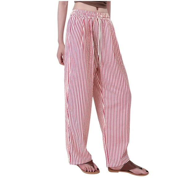 BLVB Lounge Pants for Women Striped Loose Wide Leg Home Wear Casual Drawstring Elastic Waist Pajama Pants Pj Bottoms with Pockets