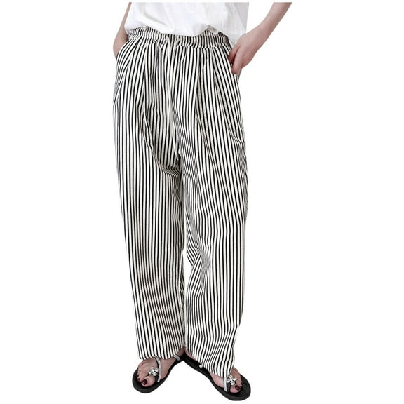 BLVB Lounge Pants for Women Striped Loose Wide Leg Home Wear Casual Drawstring Elastic Waist Pajama Pants Pj Bottoms with Pockets