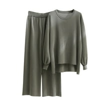 BLVB Lounge Sets for Women 2 Piece Outfits Knit Pullover High Low Hem Tops and Wide Leg Pants Sweater Set Tracksuits