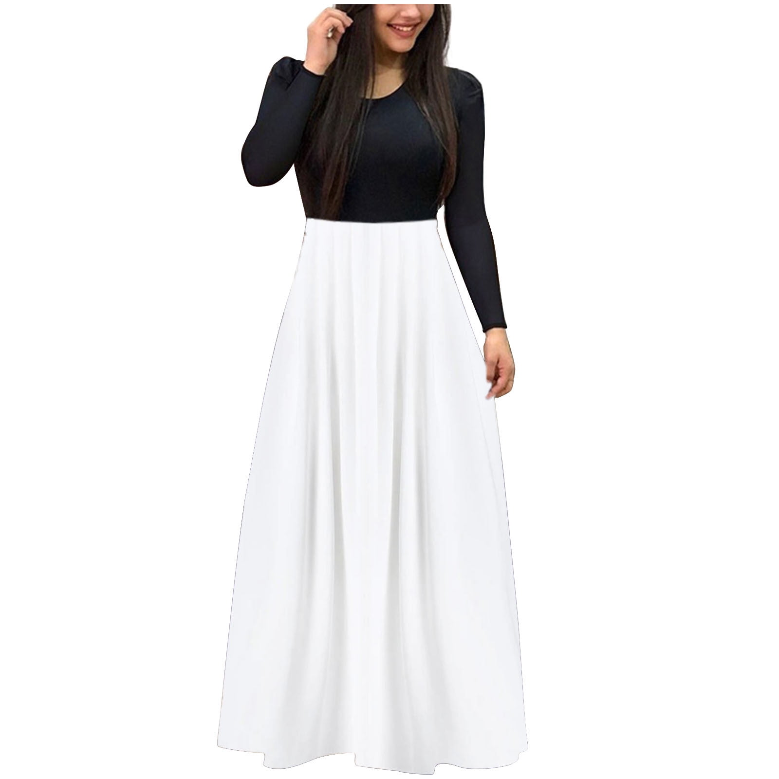 BLVB Maxi Dress for Women Crew Neck Patchwork Long Sleeve Dress Casual High Waisted Flowy Fall Long Dresses White - Walmart.com BLVB Maxi Dress for Women Crew Neck Patchwork Long Sleeve Dress Casual High Waisted Flowy Fall Long Dresses White - Walmart.com