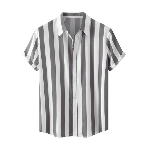 BLVB Men's Button down T-Shirts Casual Stripe Lapel Short Sleeve Tops Casual Summer Beach Vacation Blouse Tees