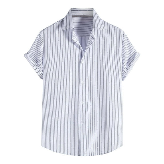 BLVB Men's Button down T-Shirts Casual Stripe Lapel Short Sleeve Tops Casual Summer Beach Vacation Blouse Tees