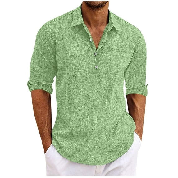 BLVB Men's Long Sleeve Shirts Casual Lapel Collar Button up Work Business Tops Solid Color Fall Spring Blouses Green