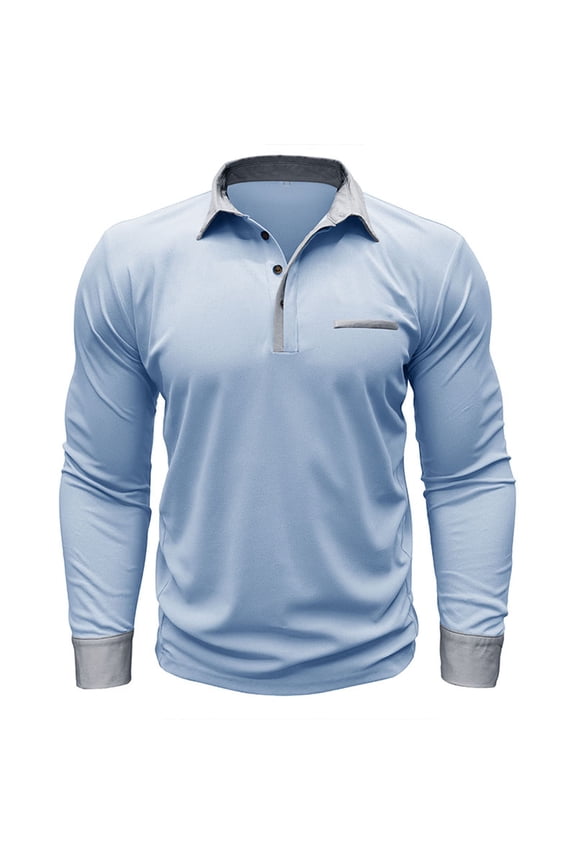 Men's Long Sleeve Shirts Casual Loose Athletic Work Business Button down Collared Lightweight Tops Blouse Light Blue