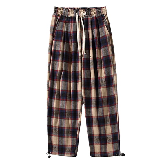 BLVB Men's Plaid Pajama Pants Elastic High Waist Wide Leg Pants Casual Loose Comfy Plus Size Lounge Trousers