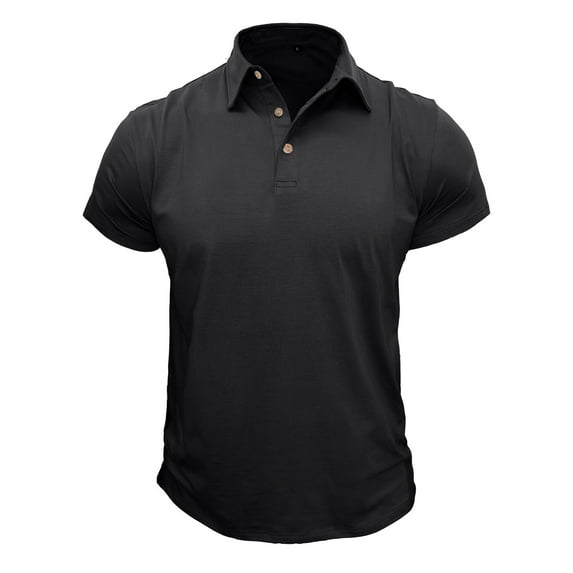 BLVB Men's Short Sleeve Golf Shirts Lapel Collar button up Athletic Sports Wicking Lightweight summer Tops Blouse Black