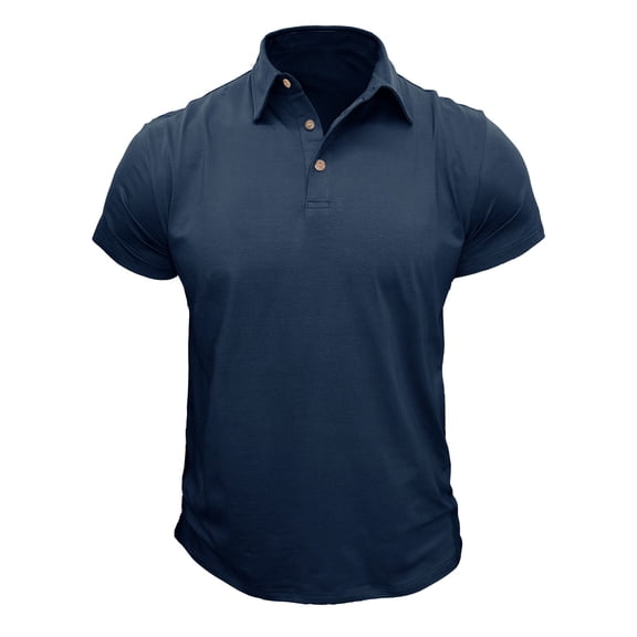 BLVB Men's Short Sleeve Golf Shirts Lapel Collar button up Athletic Sports Wicking Lightweight summer Tops Blouse Dark Blue