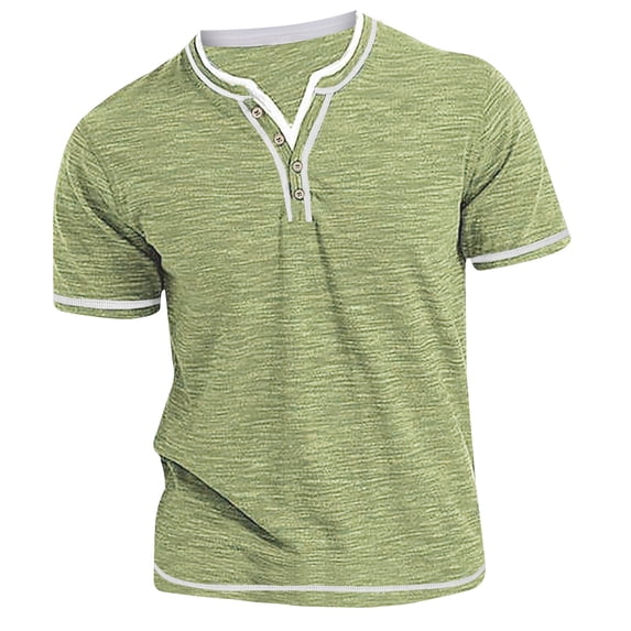 BLVB Men's Short Sleeve Summer Shirts Button V Neck Wicking Breathable Casual Athletic Workout Tops Green