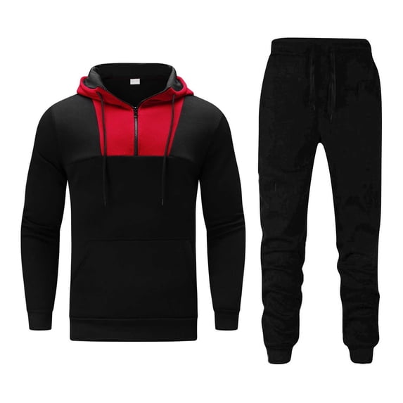BLVB Men's Tracksuits 2 Piece Outfits Color Block Quarter Zip Hooded Sweatshirts and Jogger Pants Athletic Sets Sweatsuits