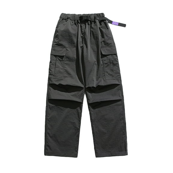 BLVB Mens Baggy Cargo Pants Elastic Waist Wide Leg Workout Joggers Outdoor Hiking Trousers with Multi Pockets Streetwear