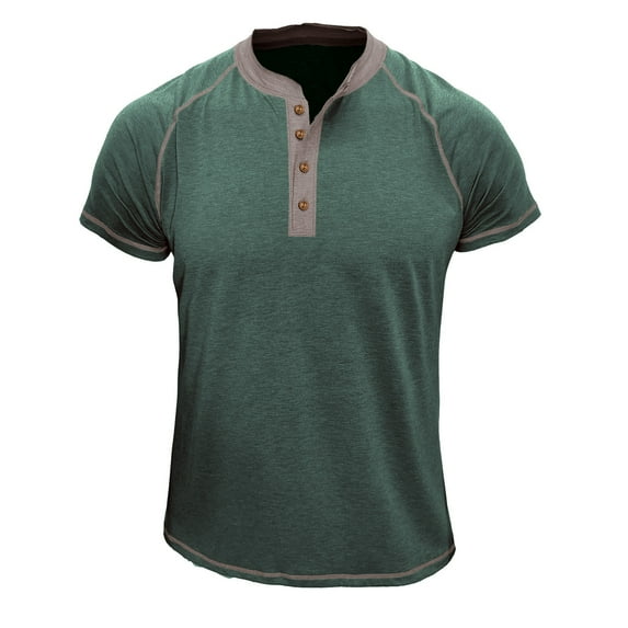 BLVB Mens Casual Summer Shirts Crewneck Button up Short Sleeve Loose Fitted Wicking Workout Tops Blouse Green