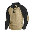thumbnail image 1 of BLVB Mens Corduroy Sweatshirts Color Block Lapel Collar Button up Pullover Mock Neck Long Sleeve Sweaters Tops Khaki, 1 of 5