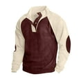 thumbnail image 1 of BLVB Mens Corduroy Sweatshirts Color Block Lapel Collar Button up Pullover Mock Neck Long Sleeve Sweaters Tops Wine, 1 of 5