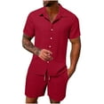 thumbnail image 1 of BLVB Mens Cotton Linen 2 Piece Outfits Casual Short Sleeve Button down Shirts and Shorts Sets Summer Tracksuit, 1 of 8