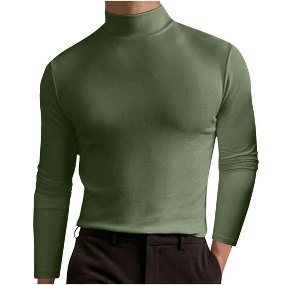 BLVB Mens Half Turtleneck Tops Casual Solid Color Stretch Long Sleeve Basic Shirts Pullover Blouse Green