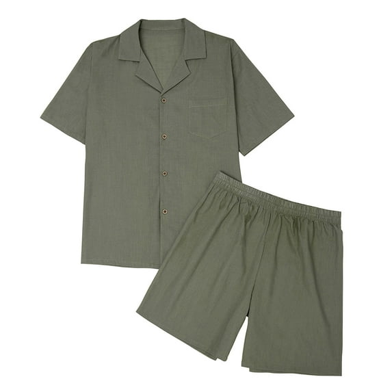 BLVB Mens Summer Pajamas 2 Piece Outfits Lapel Short Sleeve Button down Shirts with Shorts Sets Sleepwear PJs