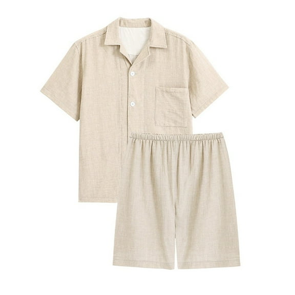 BLVB Mens Summer Pajamas 2 Piece Outfits Lapel Short Sleeve Button down Shirts with Shorts Sets Sleepwear PJs