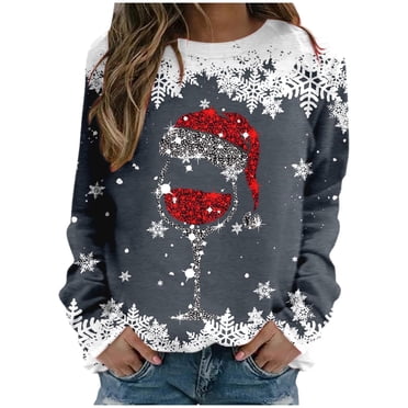 Gnurob Women Merry Christmas Sweatshirts Crewneck Long Sleeve Pullover Fleece Lined Sweatshirt Xmas Knitted Top Funny Holiday Clothes 2024 Trendy Clearance Deals,05-Pink,XL