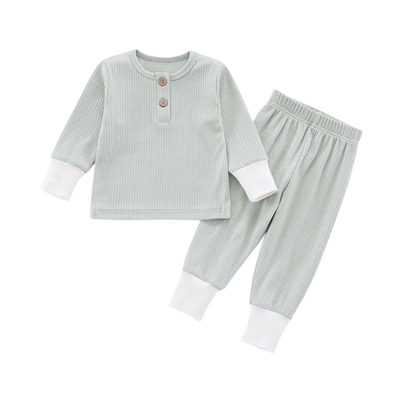 BLVB Newborn Baby Boy Girl Clothes Ribbed Knitted Cotton Long Sleeve Button Tops Long Pants Unisex Toddler Fall Winter Outfits