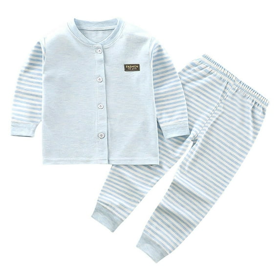 BLVB Newborn Baby Boy Girl Clothes Striped Long Sleeve Button down Tops Long Pants Set Toddler Infant 2PCS Spring Fall Outfit