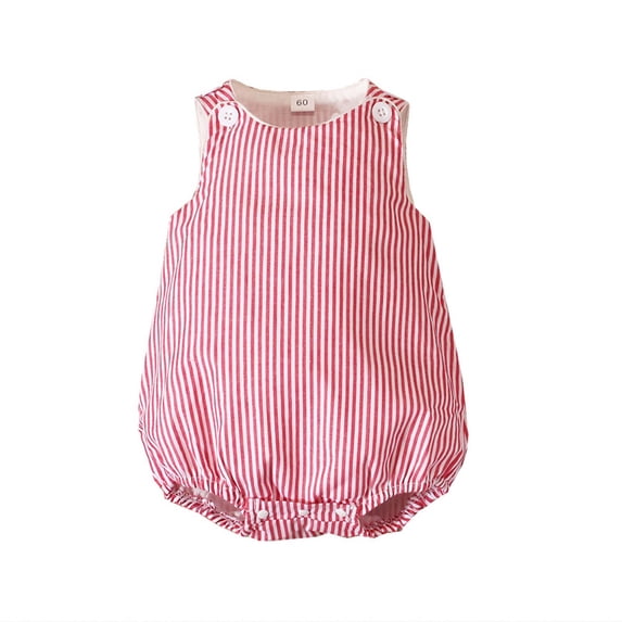 BLVB Newborn Baby Boy Girl Striped Romper Sleeveless Onesie Button Shoulder Bodysuit Tank Top Overalls Baby Summer Clothes(Pink,6-12 Months)