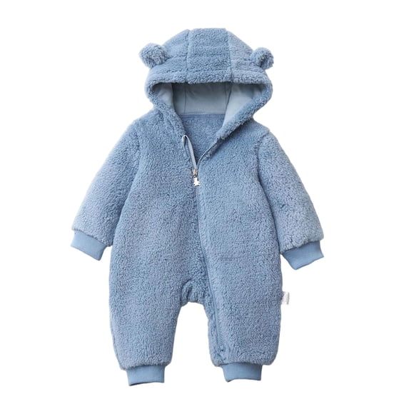 BLVB Newborn Baby Boys Girls Romper Fleece Onesie Jumpsuit Toddler Warm Hooded Outwear Snowsuits Outfits for Infant(Blue,18-24 Months)
