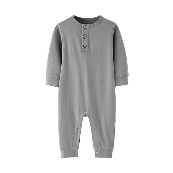 BLVB Newborn Baby Clothes Cotton Long Sleeve Button Jumpsuit Romper for Infant Girls Boys(Gray,3-6 Months)