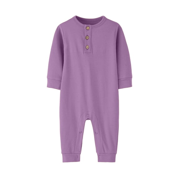 BLVB Newborn Baby Clothes Cotton Long Sleeve Button Jumpsuit Romper for Infant Girls Boys(Purple,9-12 Months)