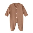 thumbnail image 1 of BLVB Newborn Baby Clothes Unisex Boys Girls Romper Long Sleeve Knit Ribbed Button Jumpsuit Footed Outfit(Brown,0-6 Months), 1 of 5