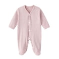 thumbnail image 1 of BLVB Newborn Baby Clothes Unisex Boys Girls Romper Long Sleeve Knit Ribbed Button Jumpsuit Footed Outfit(Purple,0-6 Months), 1 of 5