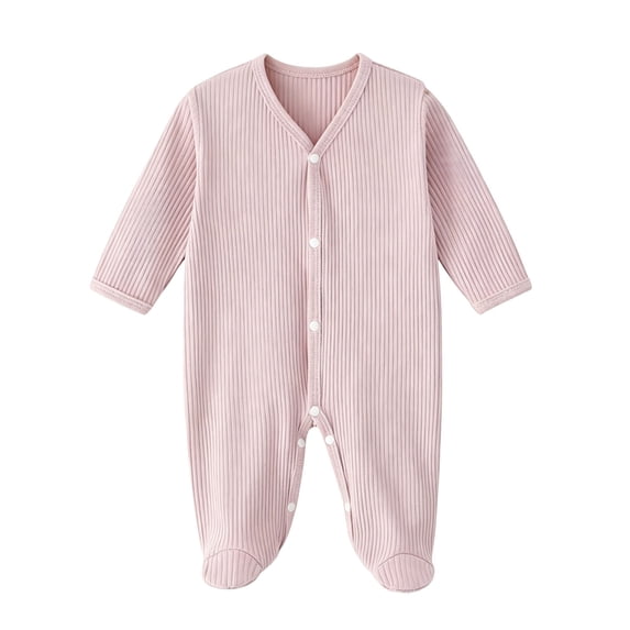 BLVB Newborn Baby Clothes Unisex Boys Girls Romper Long Sleeve Knit Ribbed Button Jumpsuit Footed Outfit(Purple,0-6 Months)