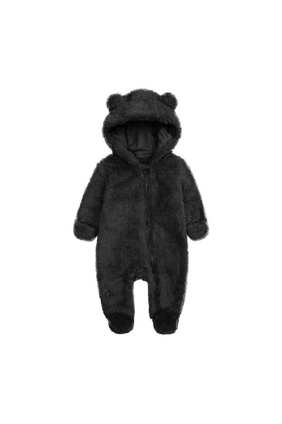 Newborn Baby Girl Boy Rompers Cute Hooded Jumpsuit Fleece Snowsuit Long Sleeve Zipper Winter Outfits for Infant