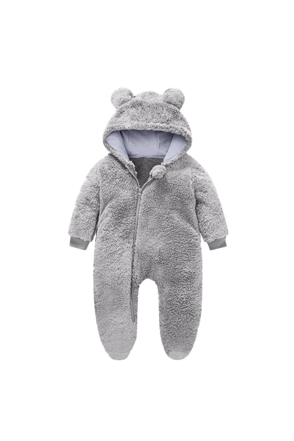 Newborn Baby Girl Boy Rompers Cute Hooded Jumpsuit Fleece Snowsuit Long Sleeve Zipper Winter Outfits for Infant