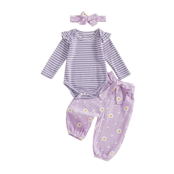 BLVB Newborn Baby Girl Clothes Infant Girl Cute Outfits Long Sleeve Ruffle Romper Floral Pants and Headband Set 0-24 Months