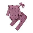thumbnail image 1 of BLVB Newborn Baby Girl Clothes Ruffle Long Sleeve Romper Tops Pants Headband Infant Cute Heart Print Fall Outfits, 1 of 7