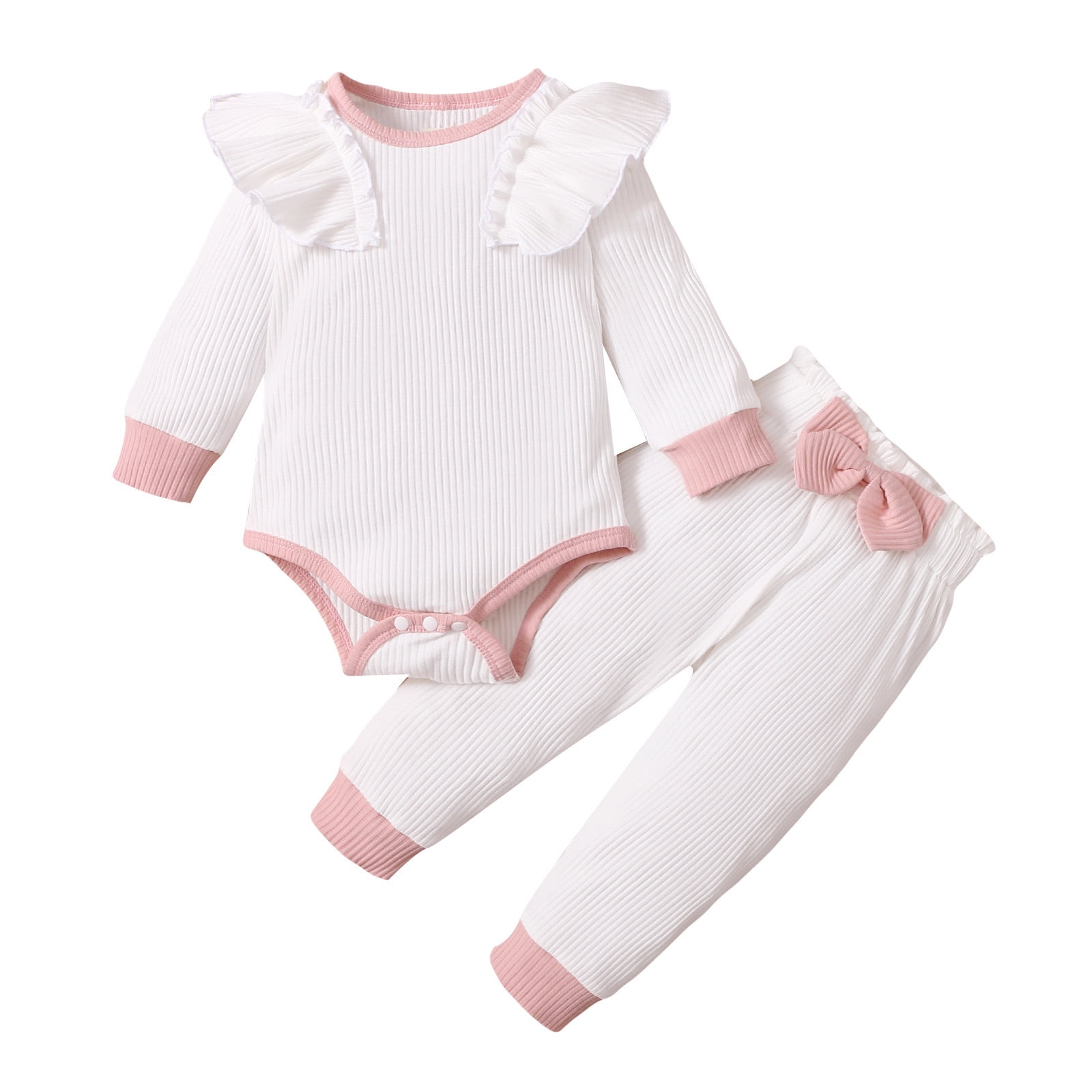 BLVB Newborn Baby Girl Fall Outfits Ribbed Long Sleeve Ruffle Romper