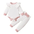 thumbnail image 1 of BLVB Newborn Baby Girl Fall Outfits Ribbed Long Sleeve Ruffle Romper Long Pants 2PCS Cute Winter Clothes, 1 of 7