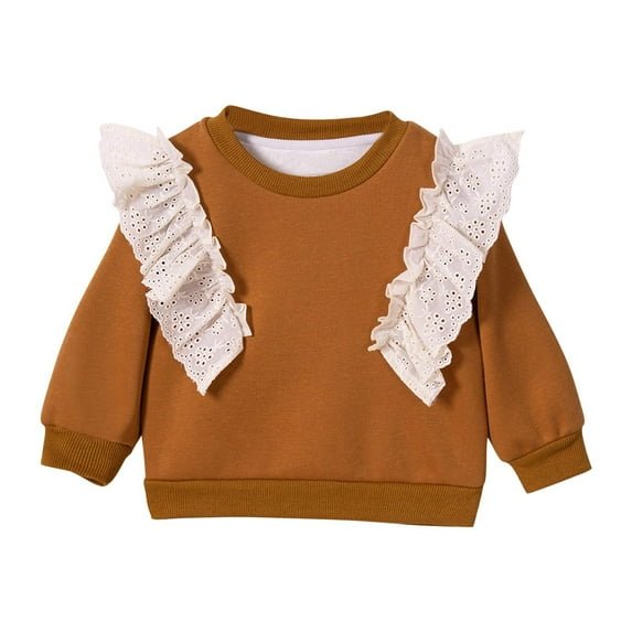 BLVB Newborn Baby Girl Sweatshirt Ruffle Long Sleeve Crewneck Cotton Pullover Sweater Tops Toddler Kid Fall Clothes
