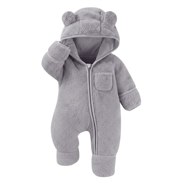 BLVB Newborn Baby Outfit with Fold-Over Mittens and Footies Girls Boys Winter Fleece Clothes Warm Hooded Romper Snowsuit