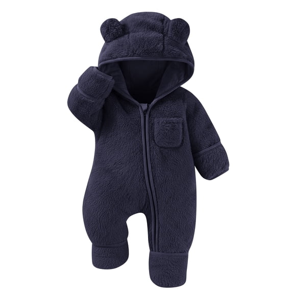 BLVB Newborn Baby Outfit with Fold-Over Mittens and Footies Girls Boys Winter Fleece Clothes Warm Hooded Romper Snowsuit