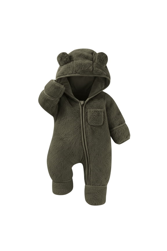 Newborn Baby Winter Snowsuit Fleece Warm Jumpsuit Romper Heart Print Hooded Clothes for Infant Girls Boys