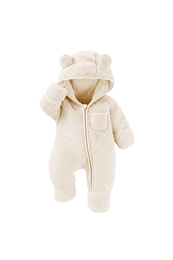 Newborn Baby Winter Snowsuit Fleece Warm Jumpsuit Romper Heart Print Hooded Clothes for Infant Girls Boys