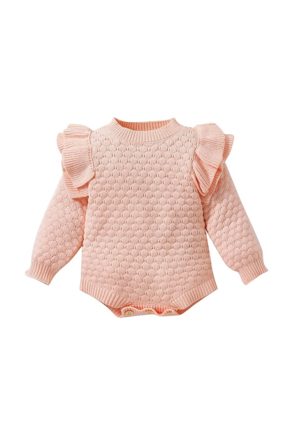 Newborn Fall Winter Clothes Baby Girl Sweater Ruffle Long Sleeve Knit Pullover Sweatshirt Romper Warm Infant Outfits