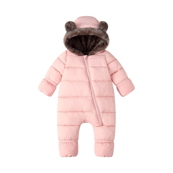 BLVB Newborn Snowsuit Babys Hooded Romper Jumpsuit Winter Warm Coats Padded Onesie for Infant Girls Boys(Pink,6-9 Months)