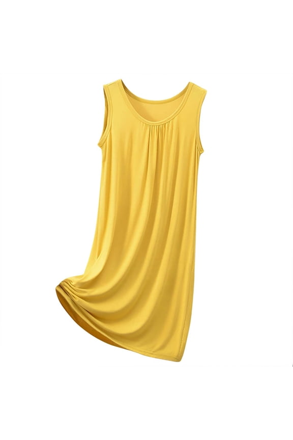 Nightgown for Women Sleeveless Sleepwear Soft Comfy Night Gown Ladies Pleated Scoopneck Long Nightdress Sleepdress