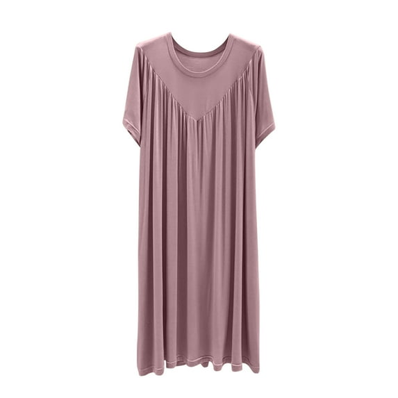 BLVB Nightgown for Women Soft Comfy Short Sleeve Sleep Dress Pleated Casual Crewneck Night Shirts Pajamas Sleepwear