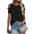 thumbnail image 1 of BLVB Off Shoulder Tops for Women Trendy Crewneck Short Sleeve T-Shirt Casual Solid Color Going out Dressy Blouse, 1 of 9