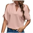 thumbnail image 1 of BLVB Off Shoulder Tops for Women V Neck Short Sleeve Summer Tunic Shirts Casual Loose Ladies Going out Tees, 1 of 3